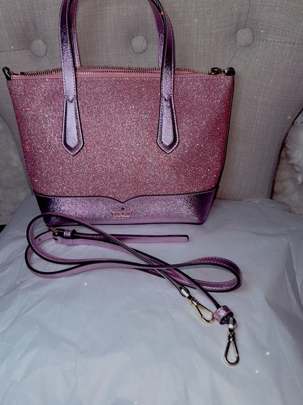 kate spade Pink Metallic Glitter Crossbody Tote